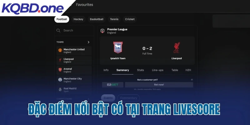 Đặc điểm nổi bật có tại trang Livescore.com
