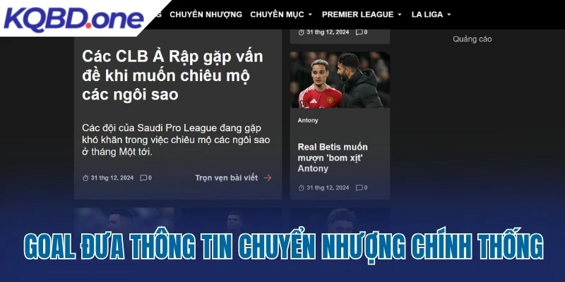 Goal.com đưa thông tin chuyển nhượng chính thống